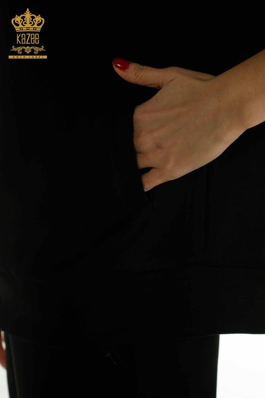 Wholesale Women's Tracksuit Set Short Sleeve Black - 17680 | KAZEE