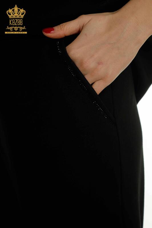 Wholesale Women's Tracksuit Set Short Sleeve Black - 17680 | KAZEE