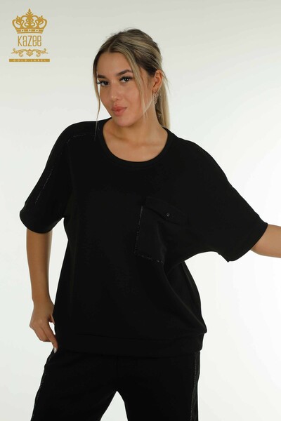 Kazee - Wholesale Women's Tracksuit Set Short Sleeve Black - 17692 | KAZEE (1)