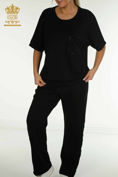 Wholesale Women's Tracksuit Set Short Sleeve Black - 17692 | KAZEE - Thumbnail (2)