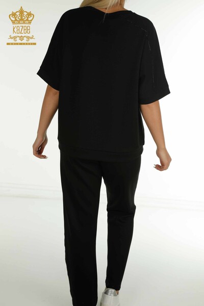 Wholesale Women's Tracksuit Set Short Sleeve Black - 17692 | KAZEE - Thumbnail