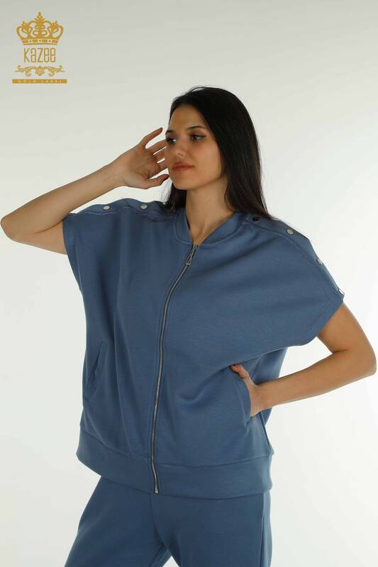 Wholesale Women's Tracksuit Set Short Sleeve Indigo - 17680 | KAZEE