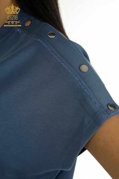Wholesale Women's Tracksuit Set Short Sleeve Indigo - 17680 | KAZEE - Thumbnail