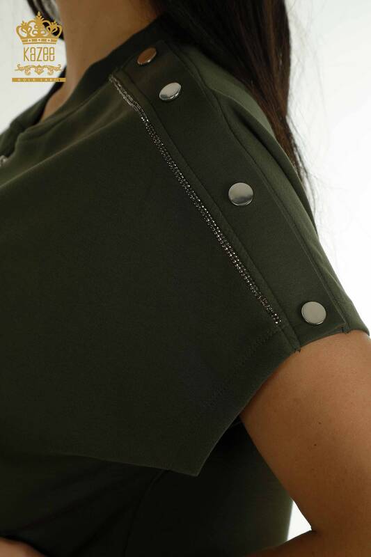 Wholesale Women's Tracksuit Set Short Sleeve Khaki - 17680 | KAZEE