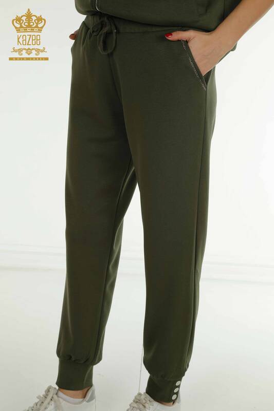 Wholesale Women's Tracksuit Set Short Sleeve Khaki - 17680 | KAZEE