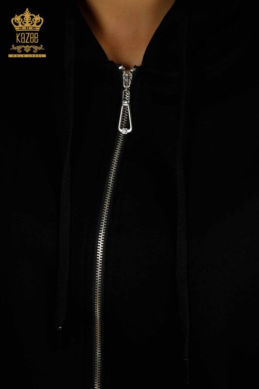 Wholesale Women's Tracksuit Set Black with Sleeve Detail - 17562 | KAZEE