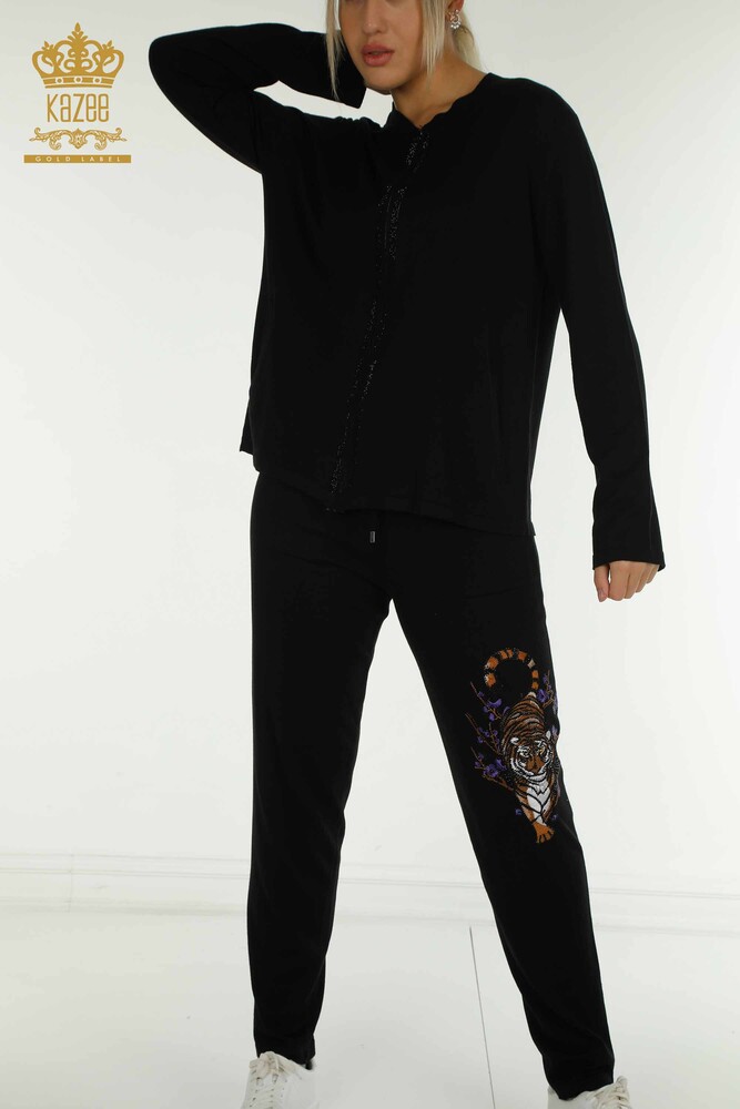 Wholesale Women's Tracksuit Set Black with Stone Embroidery - 16662 | KAZEE - 2