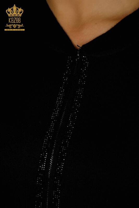 Wholesale Women's Tracksuit Set Black with Stone Embroidery - 16662 | KAZEE