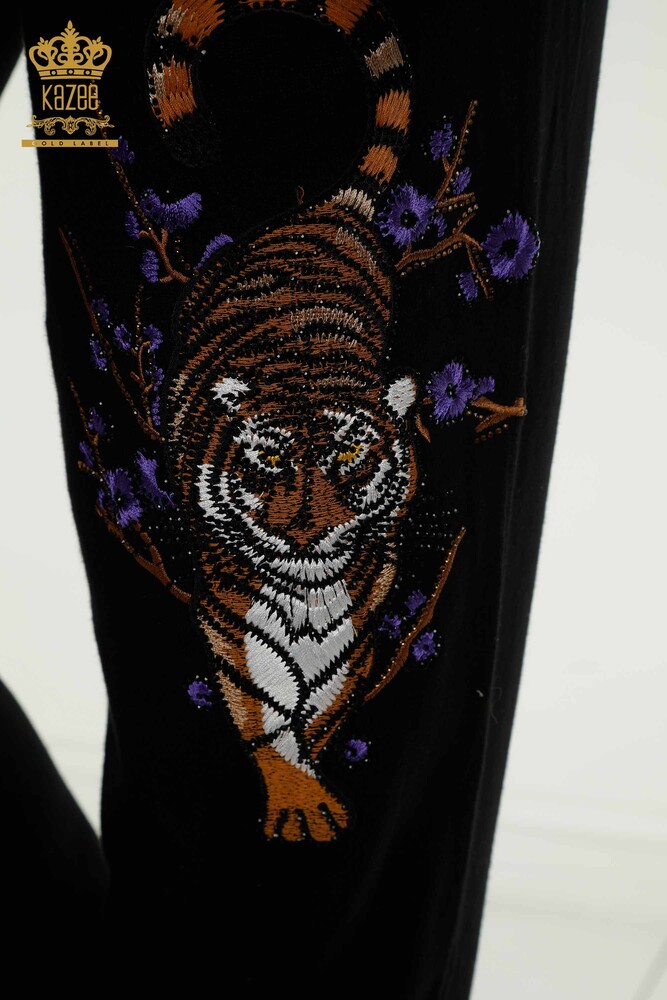 Wholesale Women's Tracksuit Set Black with Stone Embroidery - 16662 | KAZEE - 8