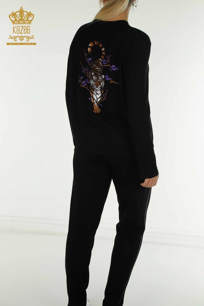 Wholesale Women's Tracksuit Set Black with Stone Embroidery - 16662 | KAZEE - 12