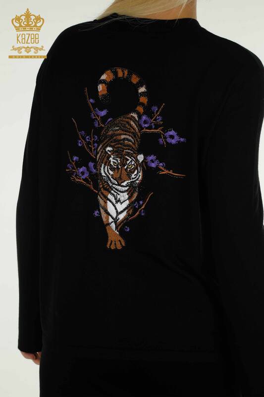 Wholesale Women's Tracksuit Set Black with Stone Embroidery - 16662 | KAZEE