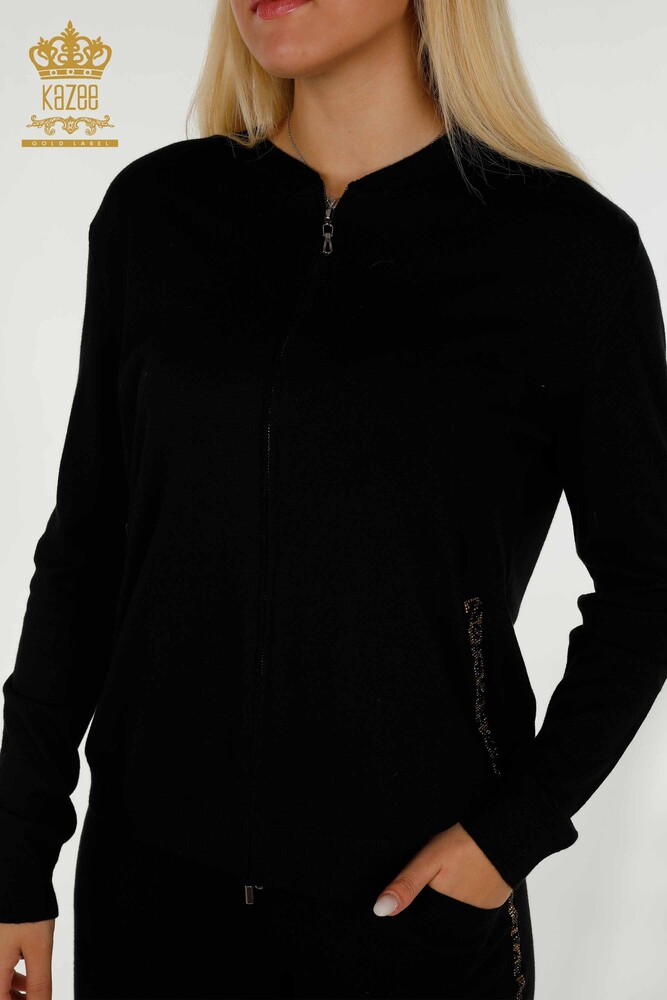Wholesale Women's Tracksuit Set Black with Stone Embroidery - 16677 | KAZEE - 4