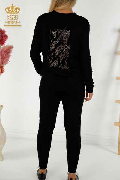 Wholesale Women's Tracksuit Set Black with Stone Embroidery - 16677 | KAZEE - 9