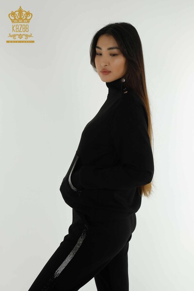 Wholesale Women's Tracksuit Set Black with Stone Embroidery - 17563 | KAZEE - 3