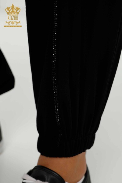 Wholesale Women's Tracksuit Set Black with Stone Embroidery - 17575 | KAZEE - Thumbnail