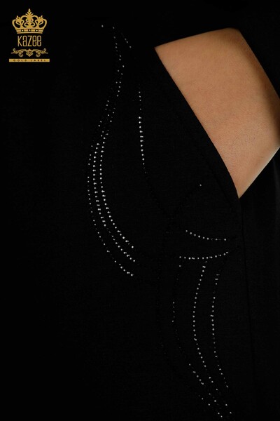 Wholesale Women's Tracksuit Set Black with Stone Embroidery - 17596 | KAZEE - Thumbnail