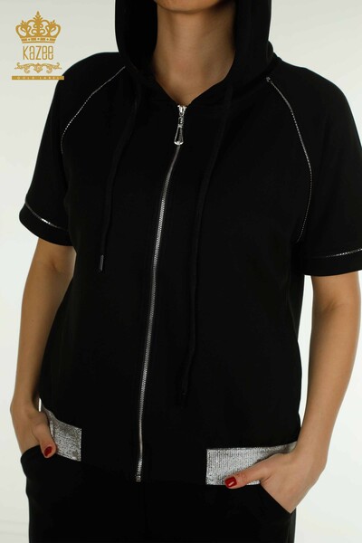 Wholesale Women's Tracksuit Set Black with Stone Embroidery - 17638 | KAZEE - 4