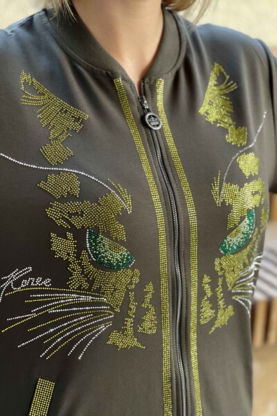Wholesale Women's Tracksuit Set Stone Embroidered Cat Detail - 17235 | KAZEE - Thumbnail