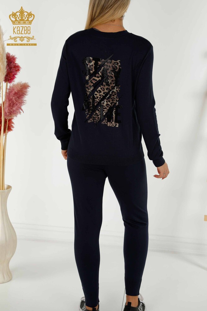 Wholesale Women's Tracksuit Set Stone Embroidered Navy Blue - 16677 | KAZEE - 9