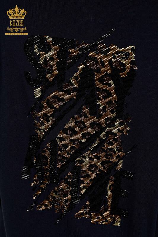 Wholesale Women's Tracksuit Set Stone Embroidered Navy Blue - 16677 | KAZEE