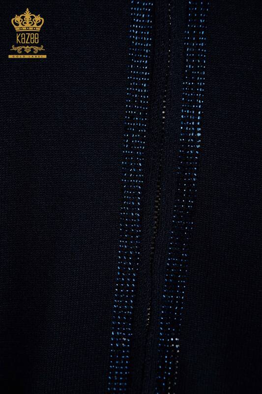 Wholesale Women's Tracksuit Set Stone Embroidered Navy Blue - 16662 | KAZEE