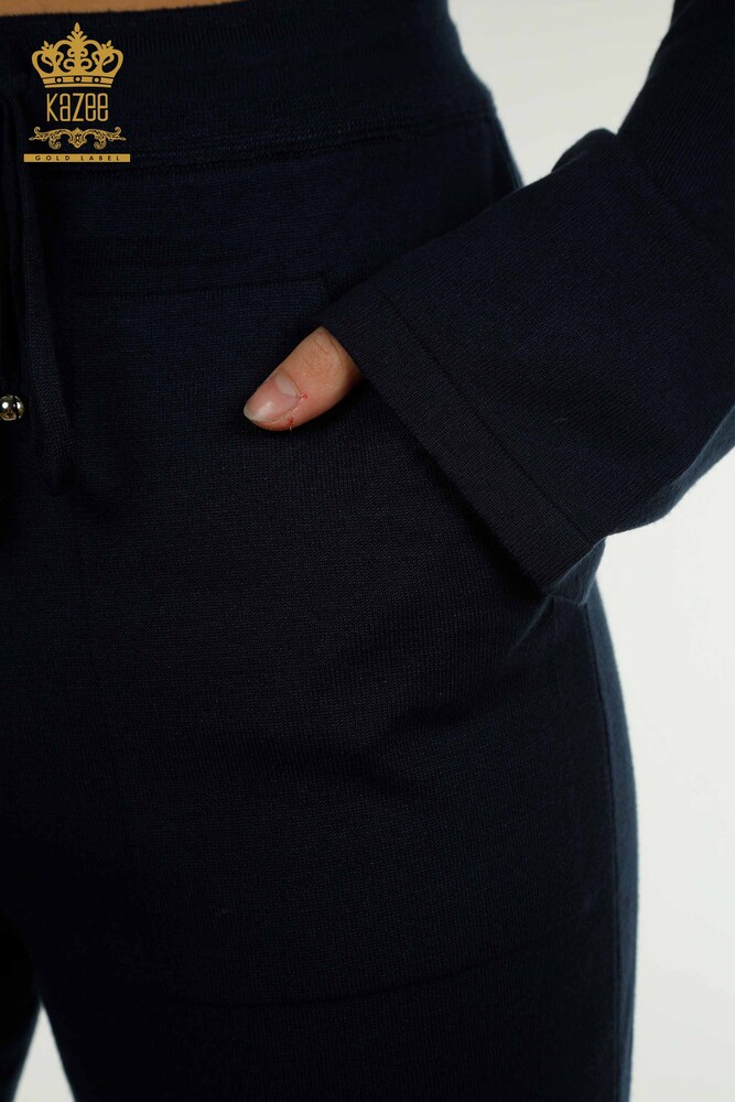 Wholesale Women's Tracksuit Set Stone Embroidered Navy Blue - 16662 | KAZEE - 9