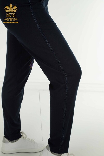 Wholesale Women's Tracksuit Set Stone Embroidered Navy Blue - 16662 | KAZEE - 11