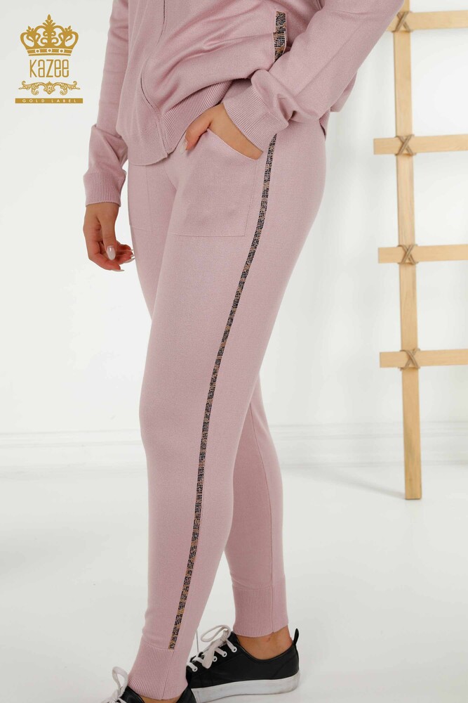 Wholesale Women's Tracksuit Set Stone Embroidered Powder - 16677 | KAZEE - 6