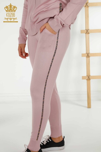 Wholesale Women's Tracksuit Set Stone Embroidered Powder - 16677 | KAZEE - 6