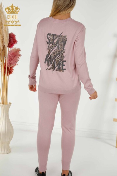 Wholesale Women's Tracksuit Set Stone Embroidered Powder - 16677 | KAZEE - 9