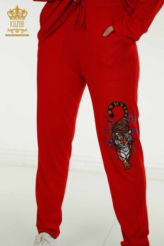 Wholesale Women's Tracksuit Set Red with Stone Embroidery - 16662 | KAZEE - 8