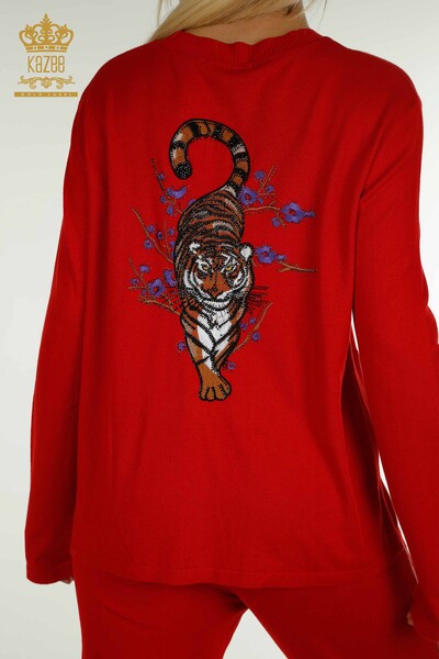 Wholesale Women's Tracksuit Set Red with Stone Embroidery - 16662 | KAZEE - 14