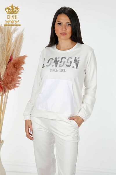 Wholesale Women's Tracksuit Set Text Detailed Bone - 17444 | KAZEE - 2