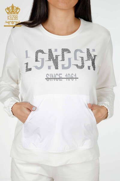 Wholesale Women's Tracksuit Set Text Detailed Bone - 17444 | KAZEE - 3