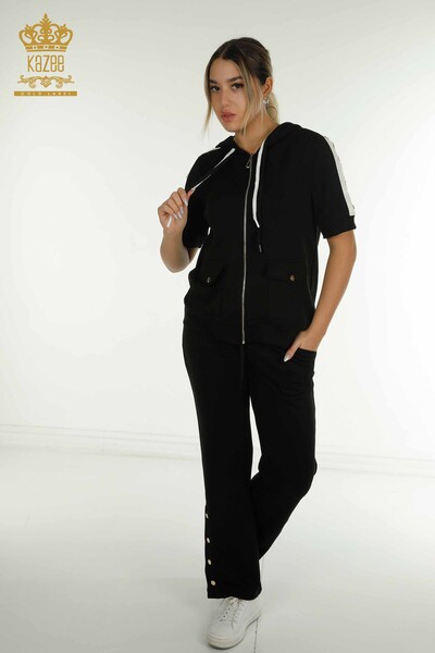 Wholesale Women's Tracksuit Set Two Colors Black Ecru - 17673 | KAZEE - Kazee
