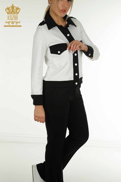 Wholesale Women's Tracksuit Set Two Colors Black Ecru - 17674 | KAZEE - 3