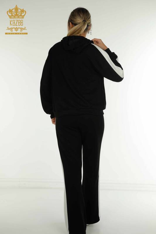 Wholesale Women's Tracksuit Set Two Colors Hooded Black Ecru - 17554 | KAZEE