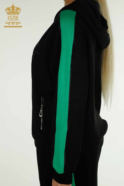 Wholesale Women's Tracksuit Set Two Colors Hooded Black Green - 17554 | KAZEE - Thumbnail