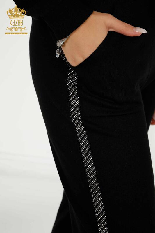 Wholesale Women's Tracksuit Set with Pocket Zipper Black - 16679 | KAZEE