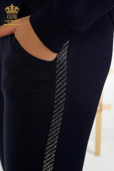 Wholesale Women's Tracksuit Set with Pockets and Zippers Navy Blue - 16679 | KAZEE - 6