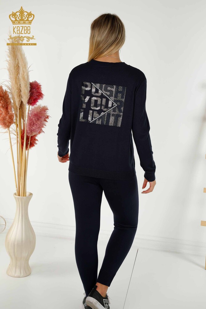 Wholesale Women's Tracksuit Set with Pockets and Zippers Navy Blue - 16679 | KAZEE - 7