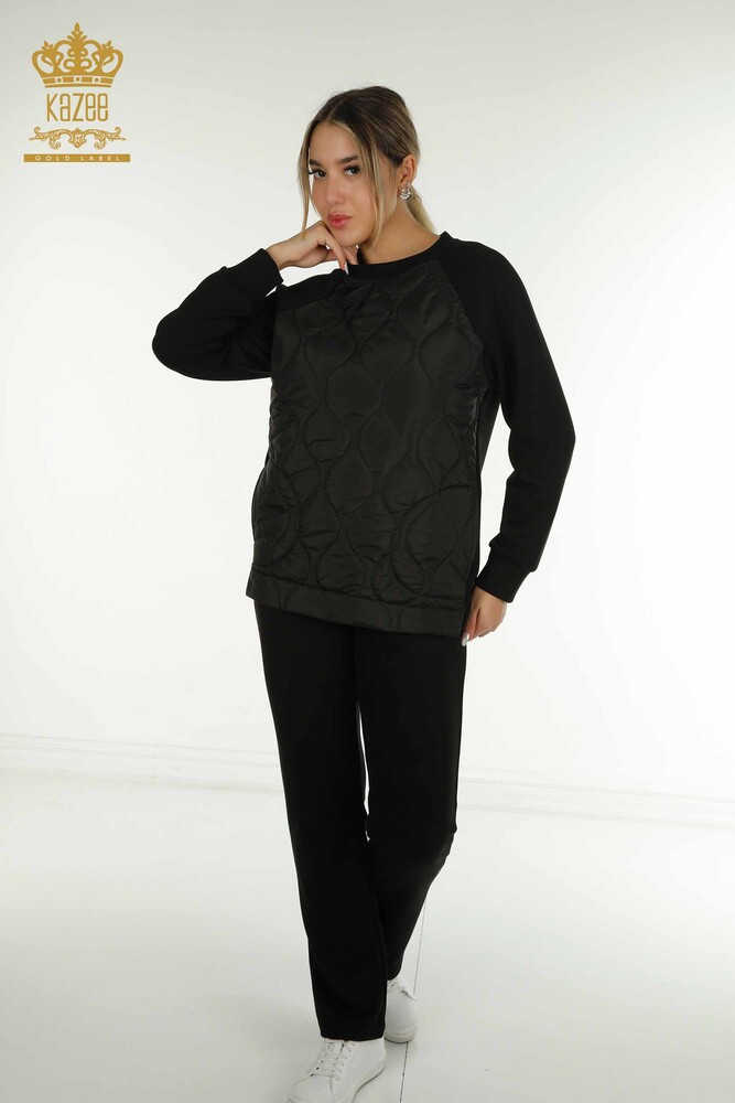 Wholesale Women's Tracksuit Set with Pocket Detail, Black - 17632 | KAZEE - 1