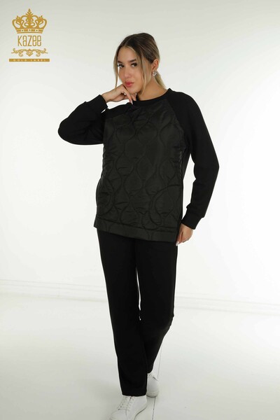 Wholesale Women's Tracksuit Set with Pocket Detail, Black - 17632 | KAZEE - 1
