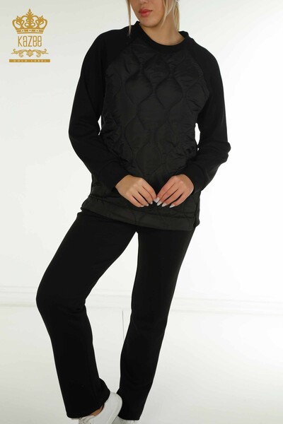 Wholesale Women's Tracksuit Set with Pocket Detail, Black - 17632 | KAZEE - 3