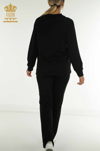 Wholesale Women's Tracksuit Set with Pocket Detail, Black - 17632 | KAZEE - 12