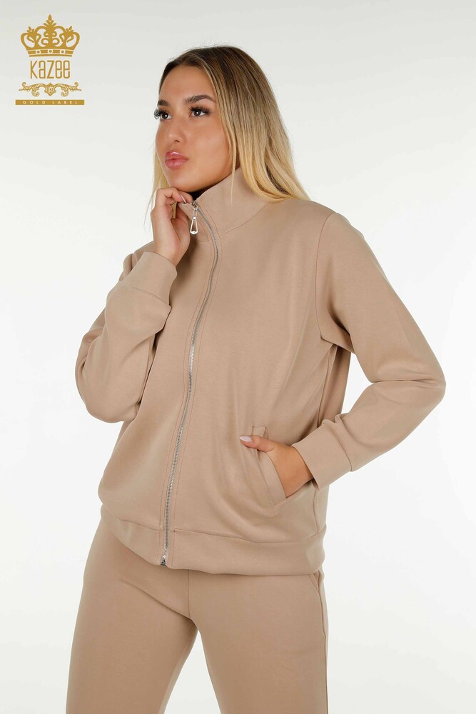 Wholesale Women's Tracksuit Set Zippered Beige - 17619 | KAZEE - 2