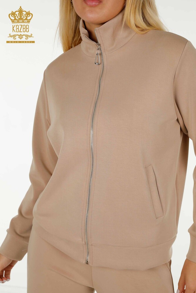 Wholesale Women's Tracksuit Set Zippered Beige - 17619 | KAZEE - 3