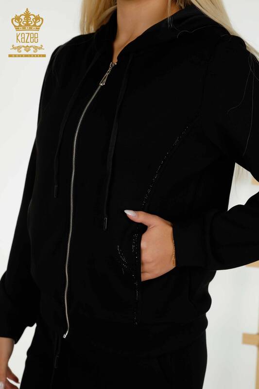 Wholesale Women's Tracksuit Set Black with Zipper - 17550 | KAZEE