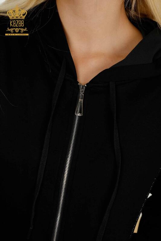 Wholesale Women's Tracksuit Set Black with Zipper - 17550 | KAZEE