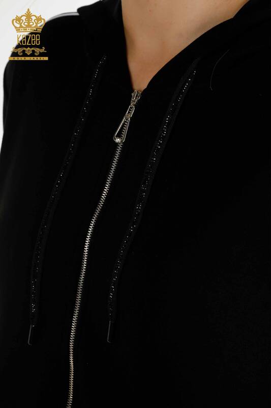 Wholesale Women's Tracksuit Set Black with Zipper - 17560 | KAZEE